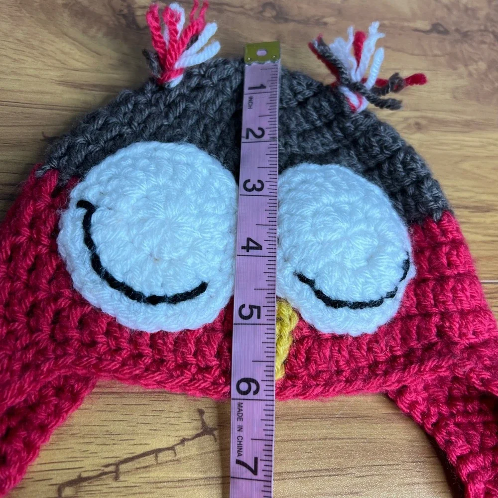 Crochet Owl Kids Beanie Winter Hat Braided Ties Warm‎ Knit Cap See Measurements